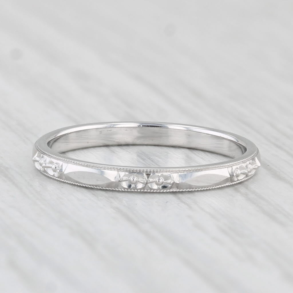 Light Gray Art Deco Wedding Band 18k White Gold Size 6.25 stackable Ring Wood