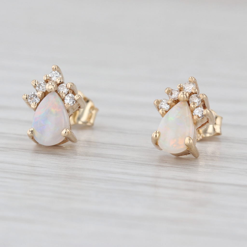 Pear Opal Diamond Teardrop Stud Earrings 14k Yellow Gold