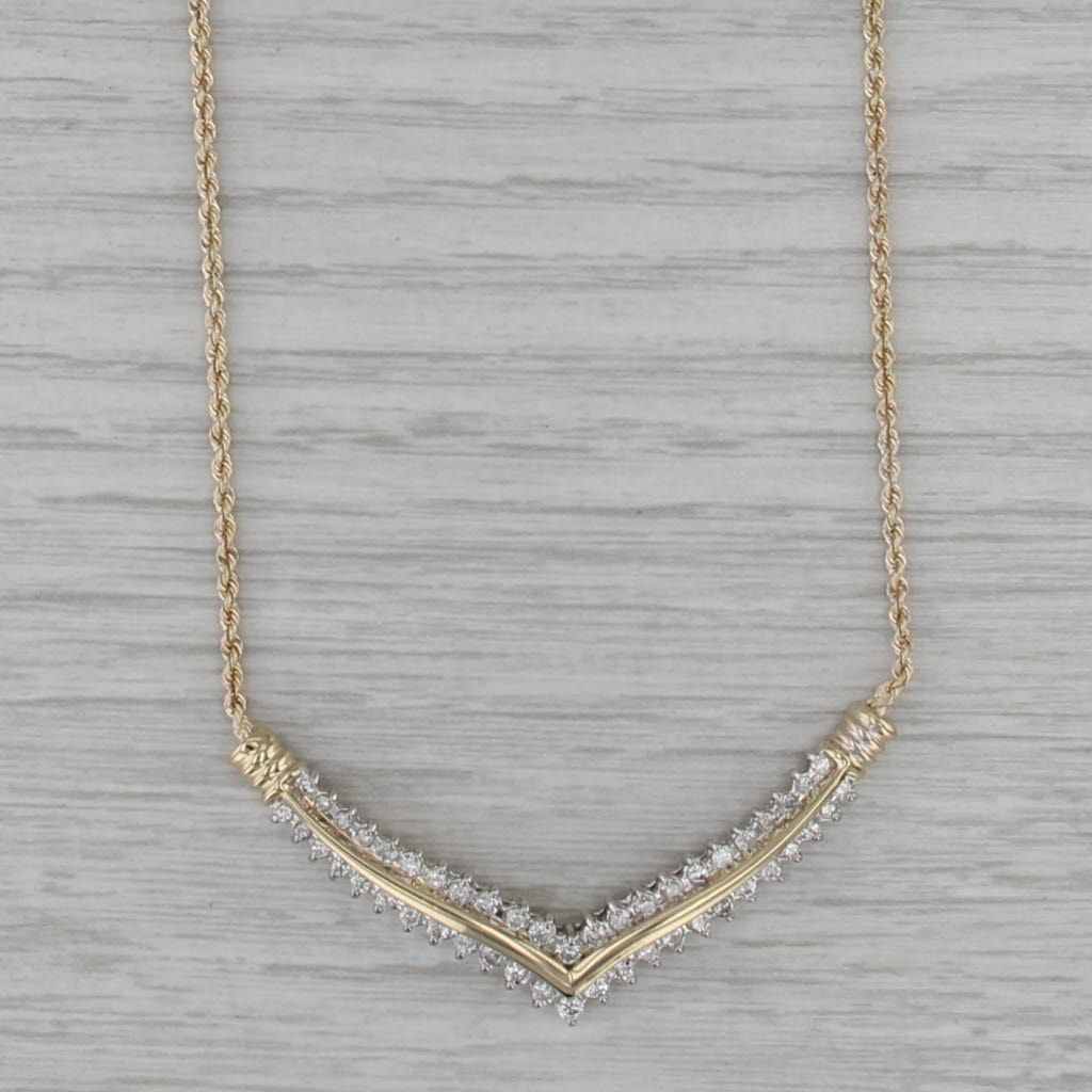 0.79ctw Diamond V Necklace 14k Yellow Gold 17.5" Rope Chain