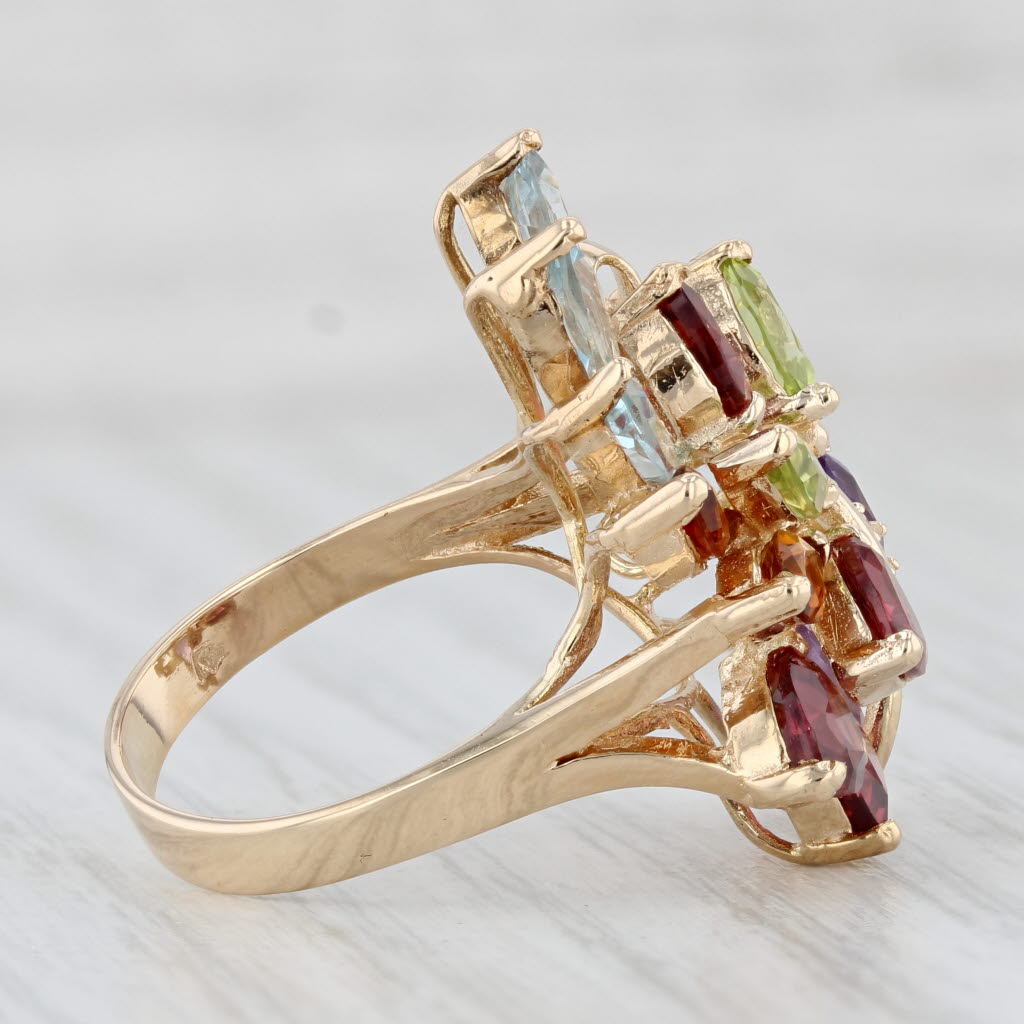 Light Gray 4.70ctw Gemstone Cluster Ring 14k Gold Size 6.25 Amethyst Garnet Peridot Topaz