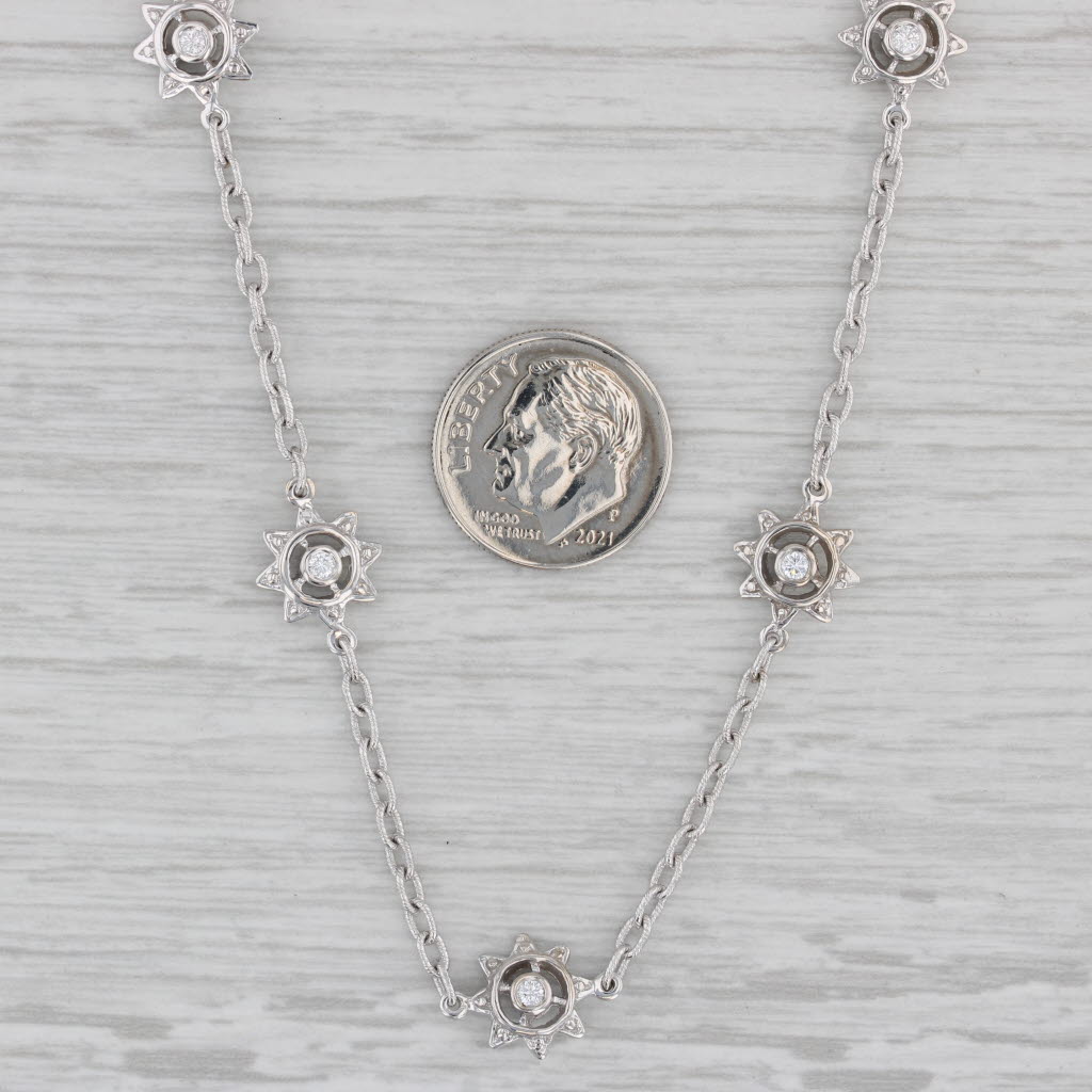 Gray 0.40ctw Diamond Flower Sun Station Necklace 18k White Gold 16.5" Cable Chain