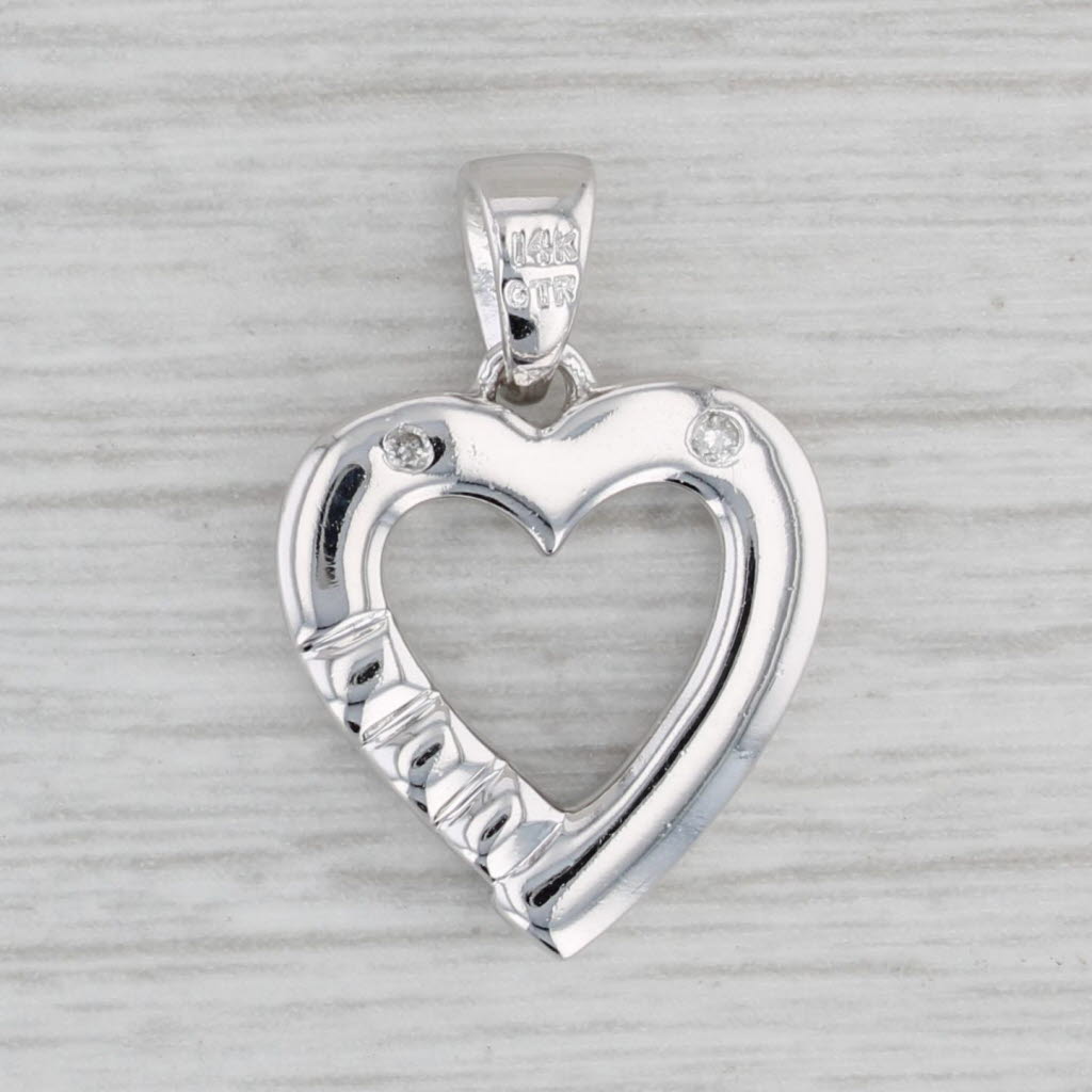 Gray 0.20ctw Diamond Open Heart Pendant 14k White Gold Drop