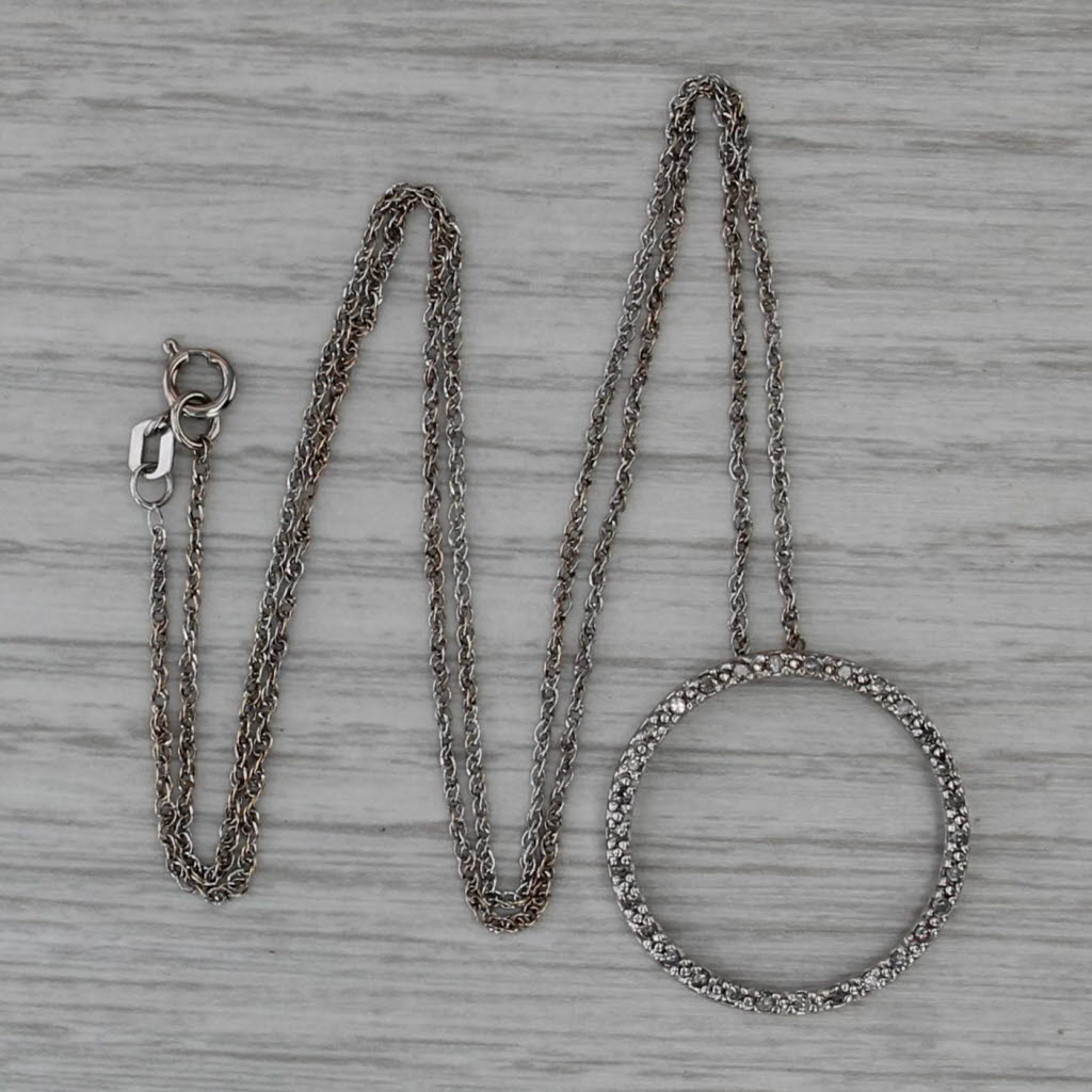 0.23ctw Diamond Eternity Circle Pendant Necklace 10k White Gold 19" Rope Chain