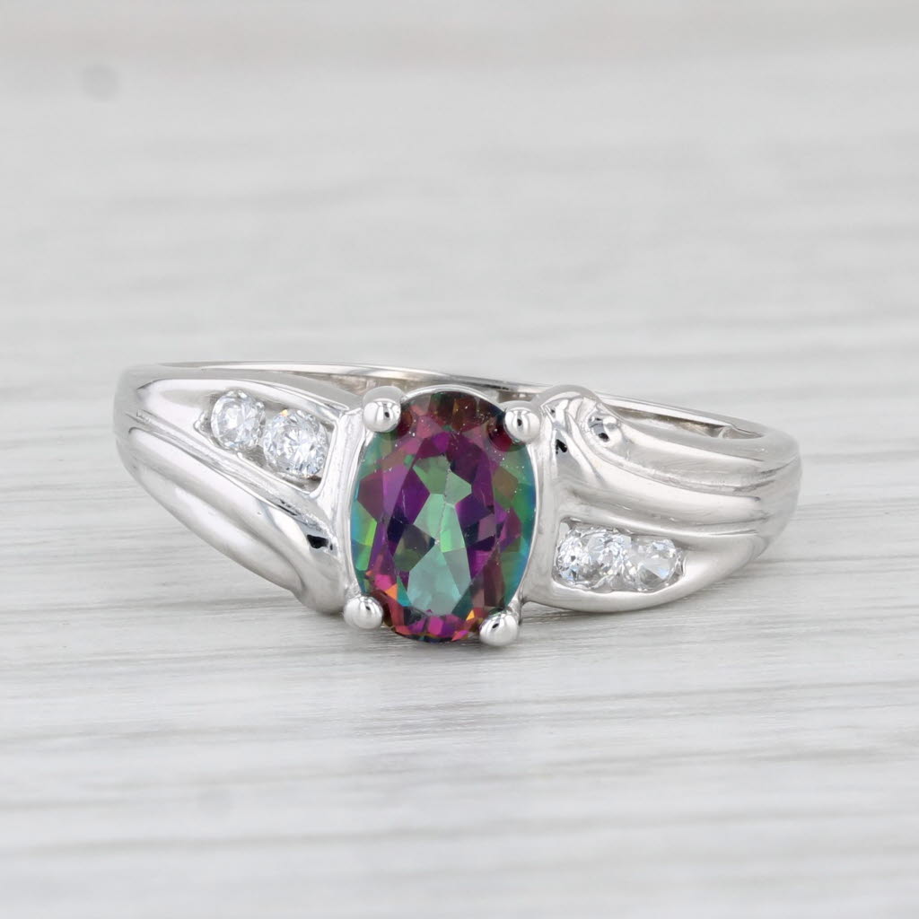 Light Gray 1.10ctw Mystic Topaz Cubic Zirconia Ring 10k White Gold Size 6.75 Oval Solitaire