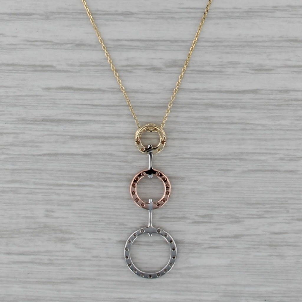 0.14ctw Diamond 3-Ring Pendant Necklace 14k Tri-toned Gold 20" Cable Chain