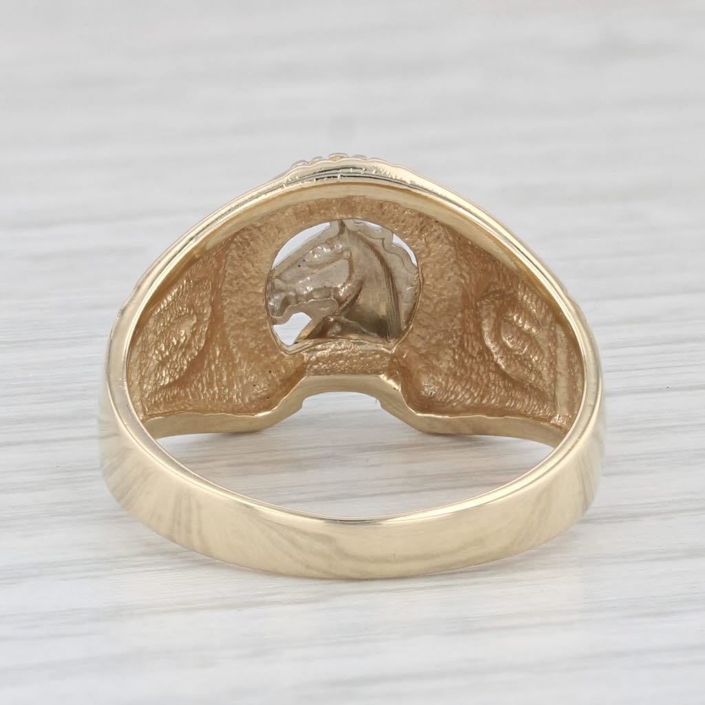 Light Gray Horseshoe Horse Ring 14k Yellow White Gold Size 10.25 Western Equestrian