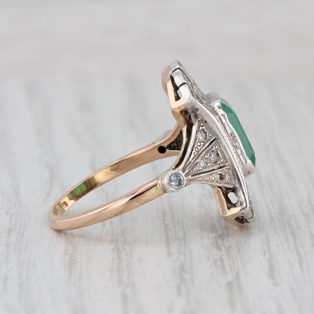 Vintage 3.53ctw Emerald Diamond Ring 14k Gold Silver Cocktail Size 9