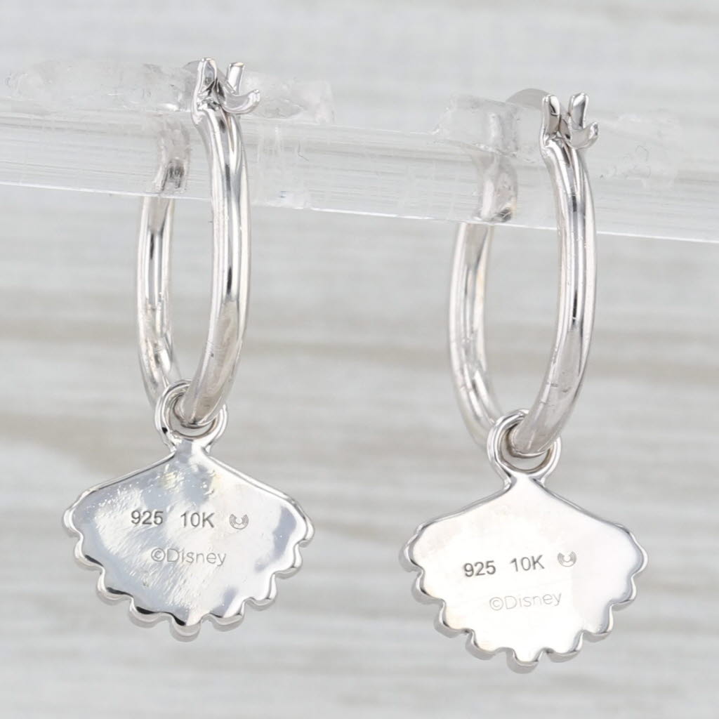 Light Gray Disney Diamond Fan Charm Hoop Earrings 10k Rose Gold Sterling Silver Round Hoops