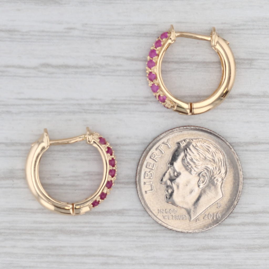 Light Gray 0.54ctw Ruby Hoop Huggie Earrings 14k Yellow Gold Small Round Hoops