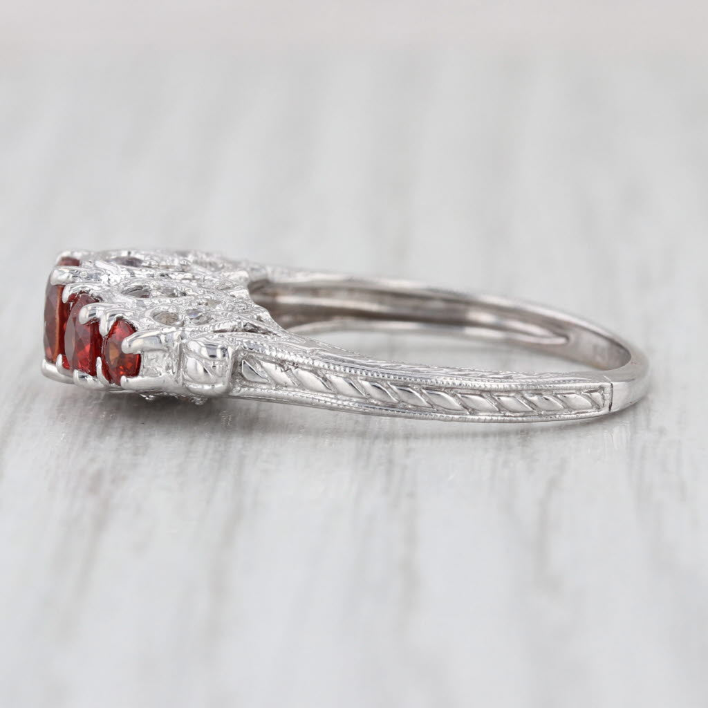 Vintage Style Lab Created Red Orange Sapphire Topaz Ring 14k White Gold Sz 8.25