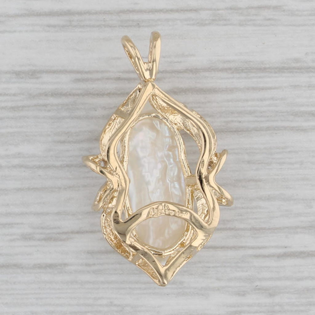 Gray Keshi Pearl Diamond Pendant 14k Yellow Gold