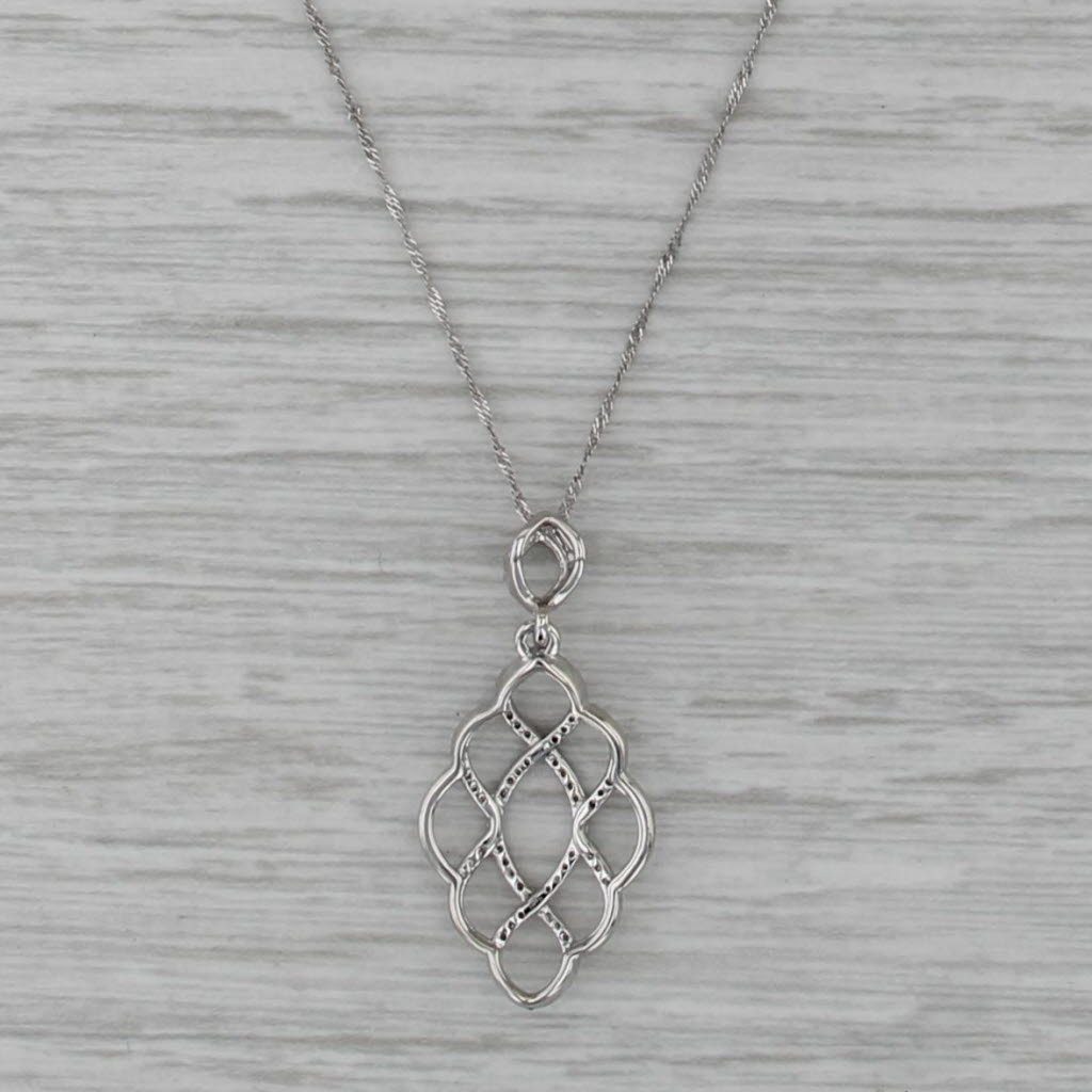 0.24ctw Diamond Woven Openwork Pendant Necklace 10k White Gold 18" Rope Chain
