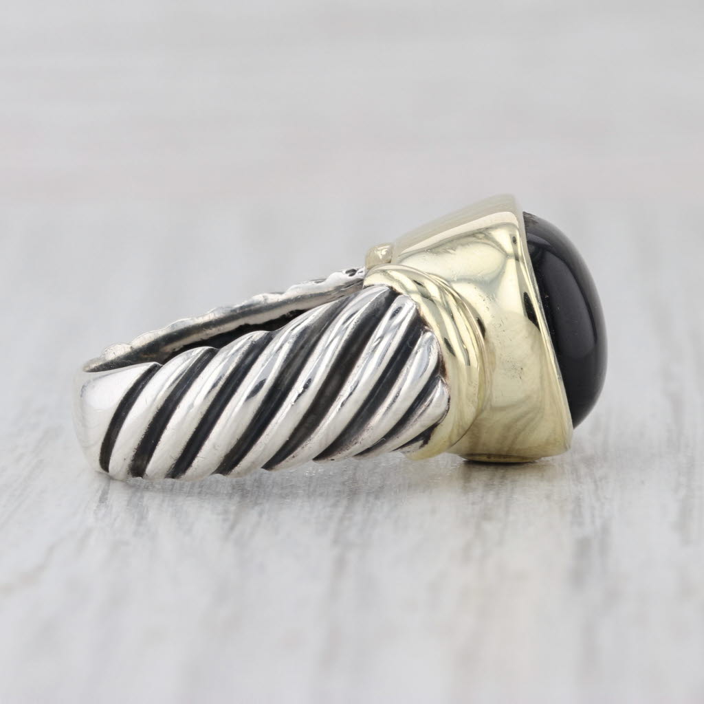 David Yurman Cable Noblesse Onyx Cabochon Ring Sterling Silver 14k Gold Size 7