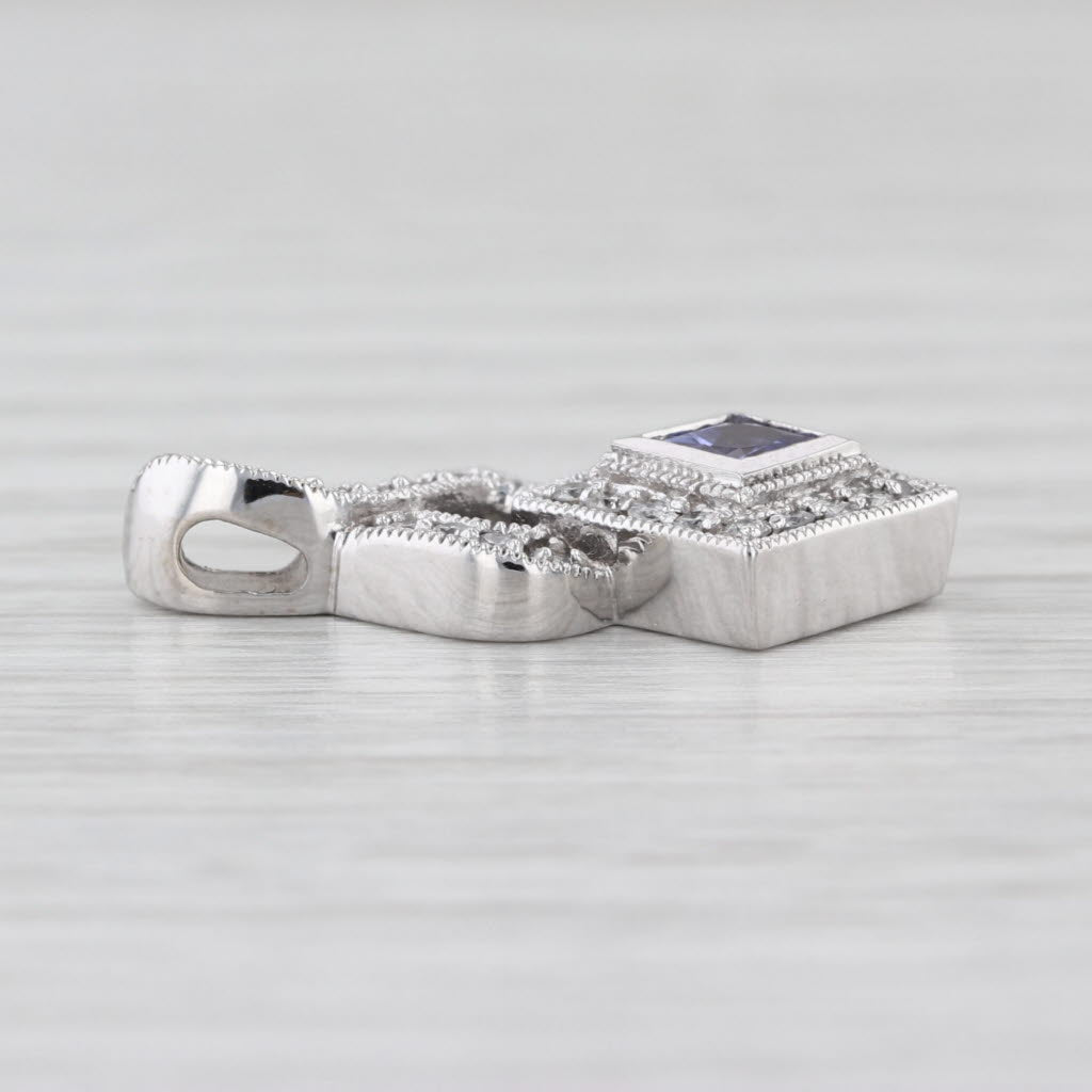 0.50ctw Tanzanite Diamond Halo Pendant 14k White Gold Drop
