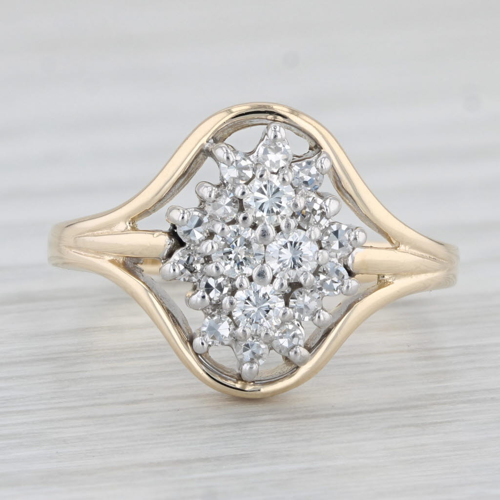 Light Gray 0.41ctw Diamond Cluster Ring 14k Yellow Gold Engagement Size 7