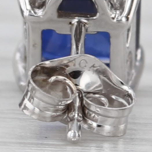 2.64ctw Lab Created Blue Sapphire Stud Earrings 10k White Gold Diamond Accents