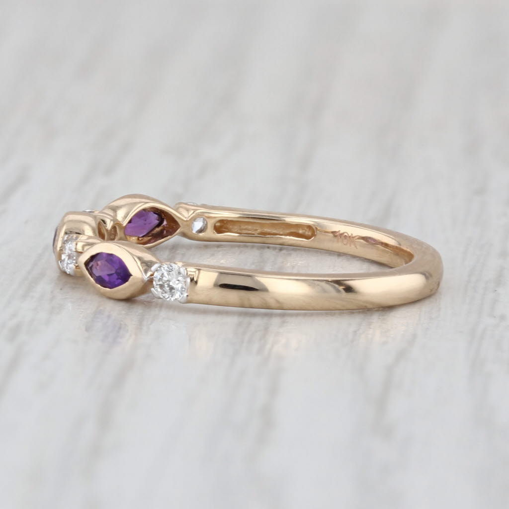 New 0.38ctw Amethysts Diamond Ring 10k Gold Stackable Wedding Band Size 7