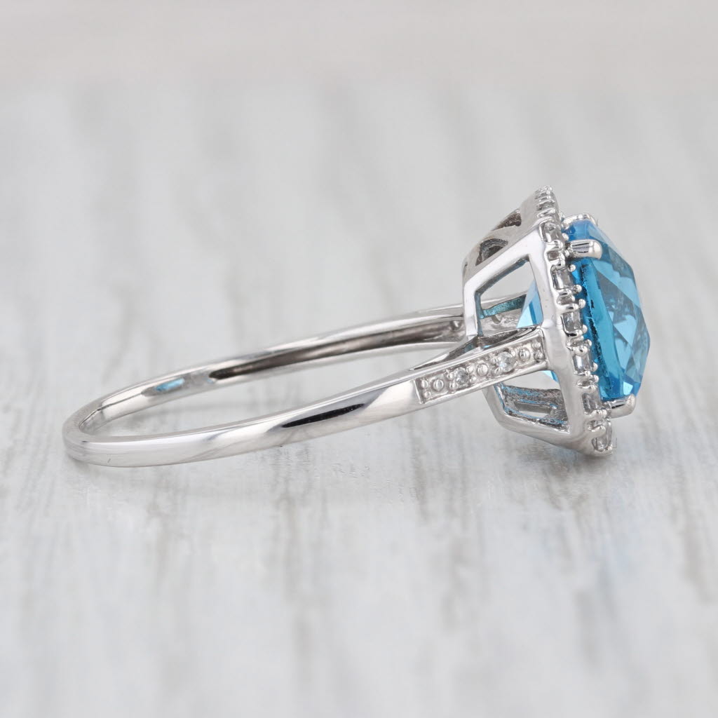 4.36ctw Blue White Topaz Diamond Ring 10k White Gold Size 9.25