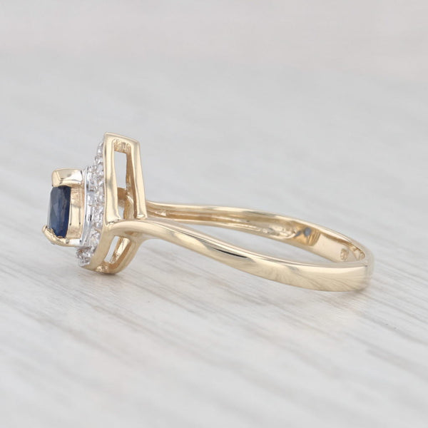 0.47ctw Pear Blue Sapphire Diamond Halo Ring 9k Yellow Gold Engagement