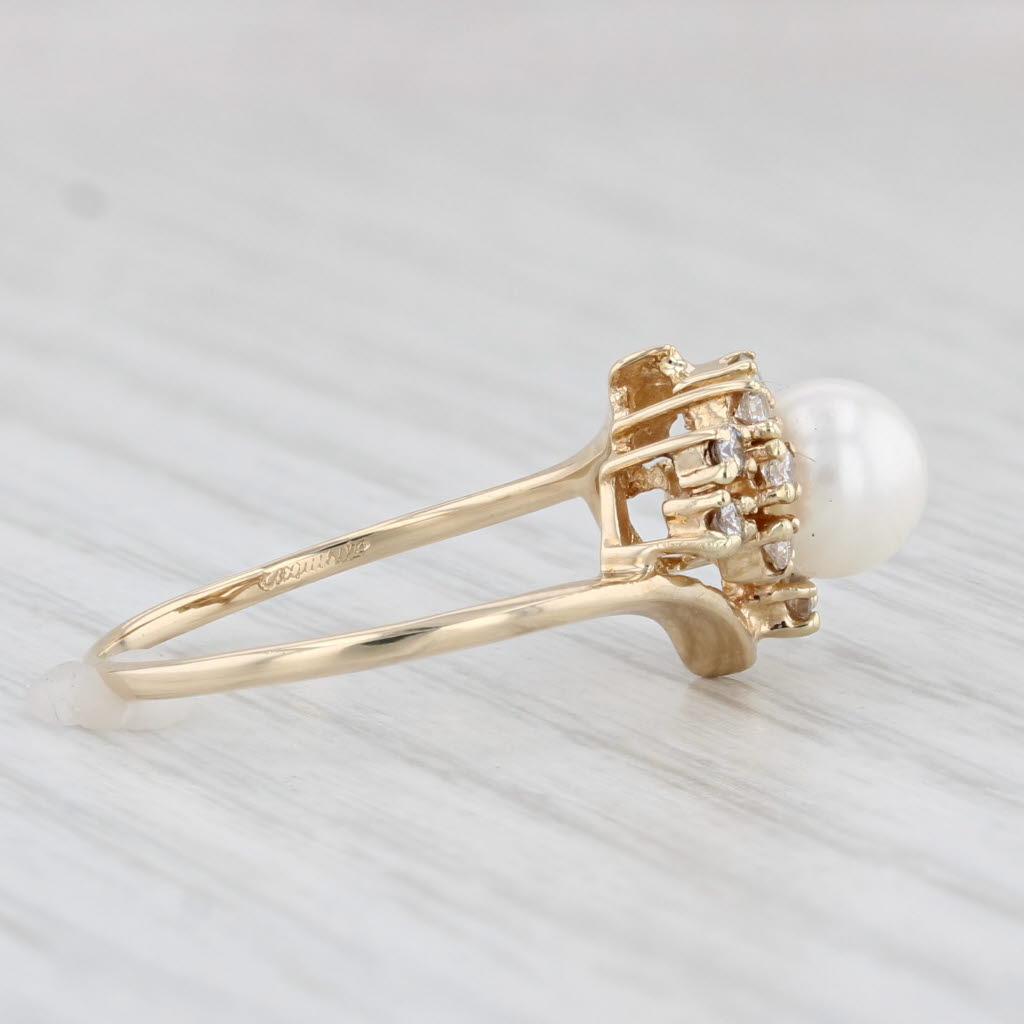 Light Gray Cultured Pearl Diamond Ring 14k Yellow Gold Size 6.5 Bypass