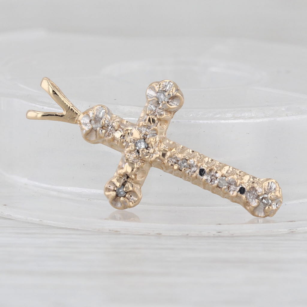 Diamond Cross Pendant 14k Yellow Gold Small Drop