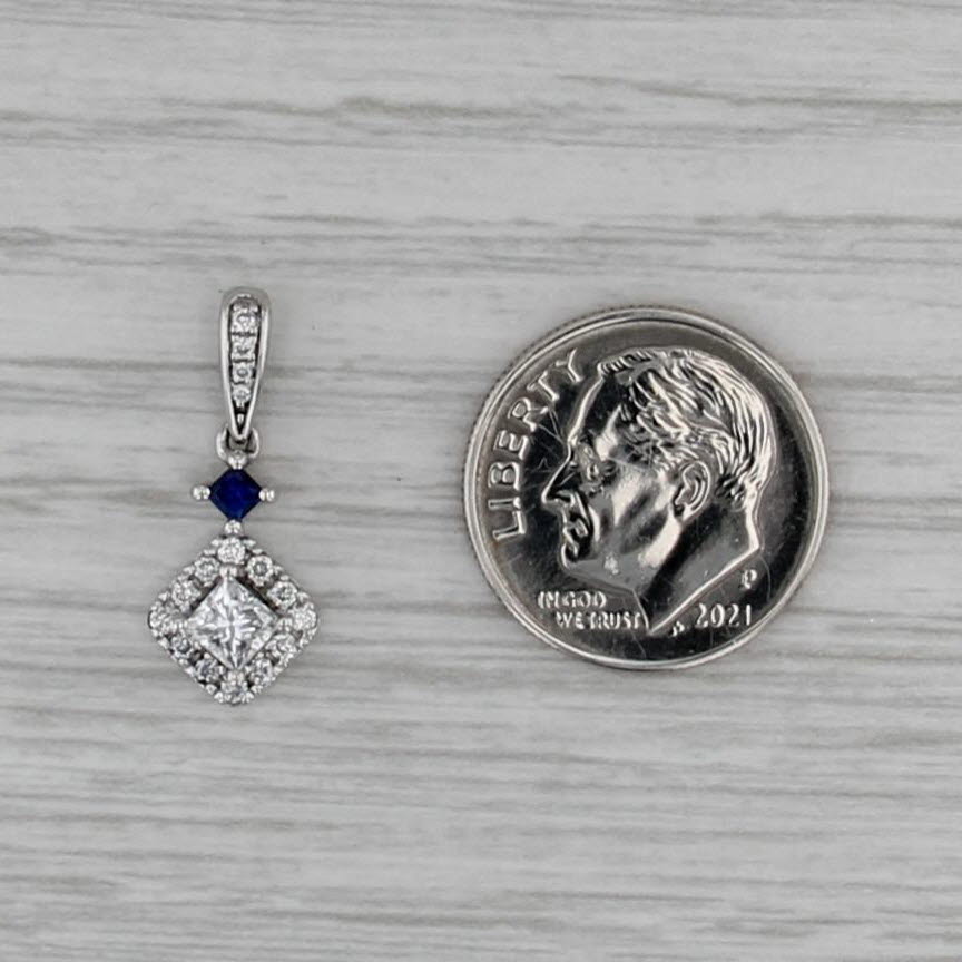 Vera Wang 0.43ctw Princess Diamond Sapphire Pendant 14k White Gold Small Drop