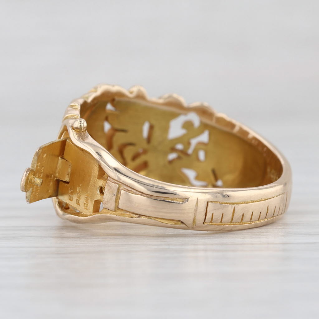 Masonic Symbols Ring 14k Gold Size 9.75 Square Compass Apron Opens Blue Lodge