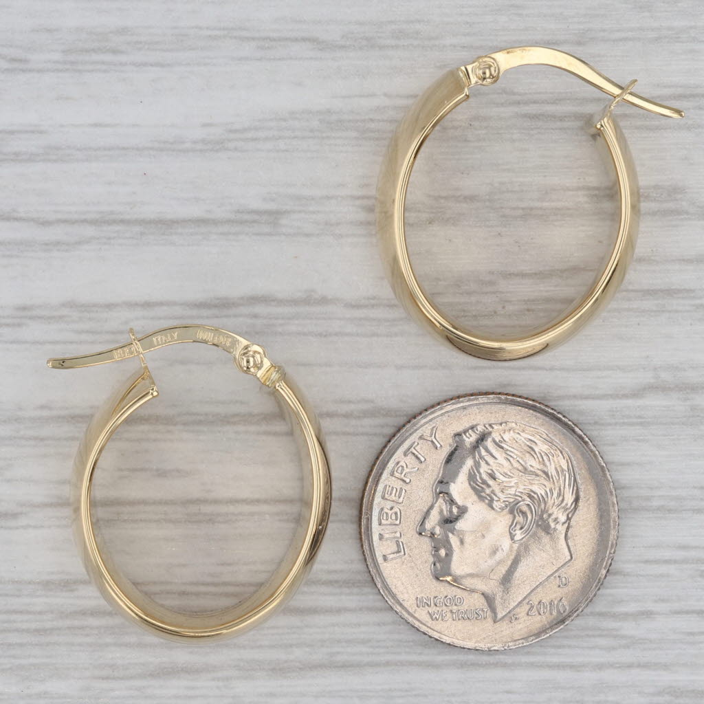 Gray Yellow Gold Hoop Earrings 18k Snap Top Oval Hoops