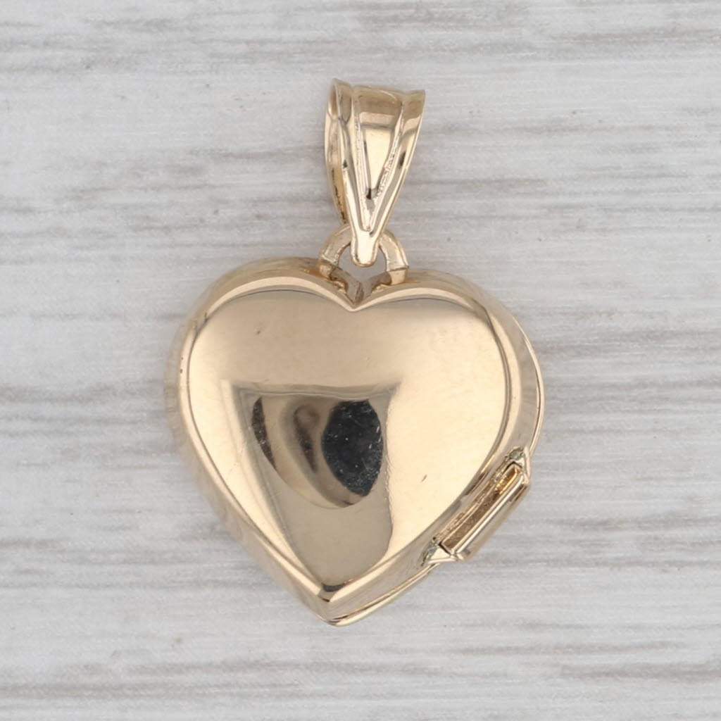 Cherub Guardian Angel Heart Picture Locket Pendant 10k Yellow Gold