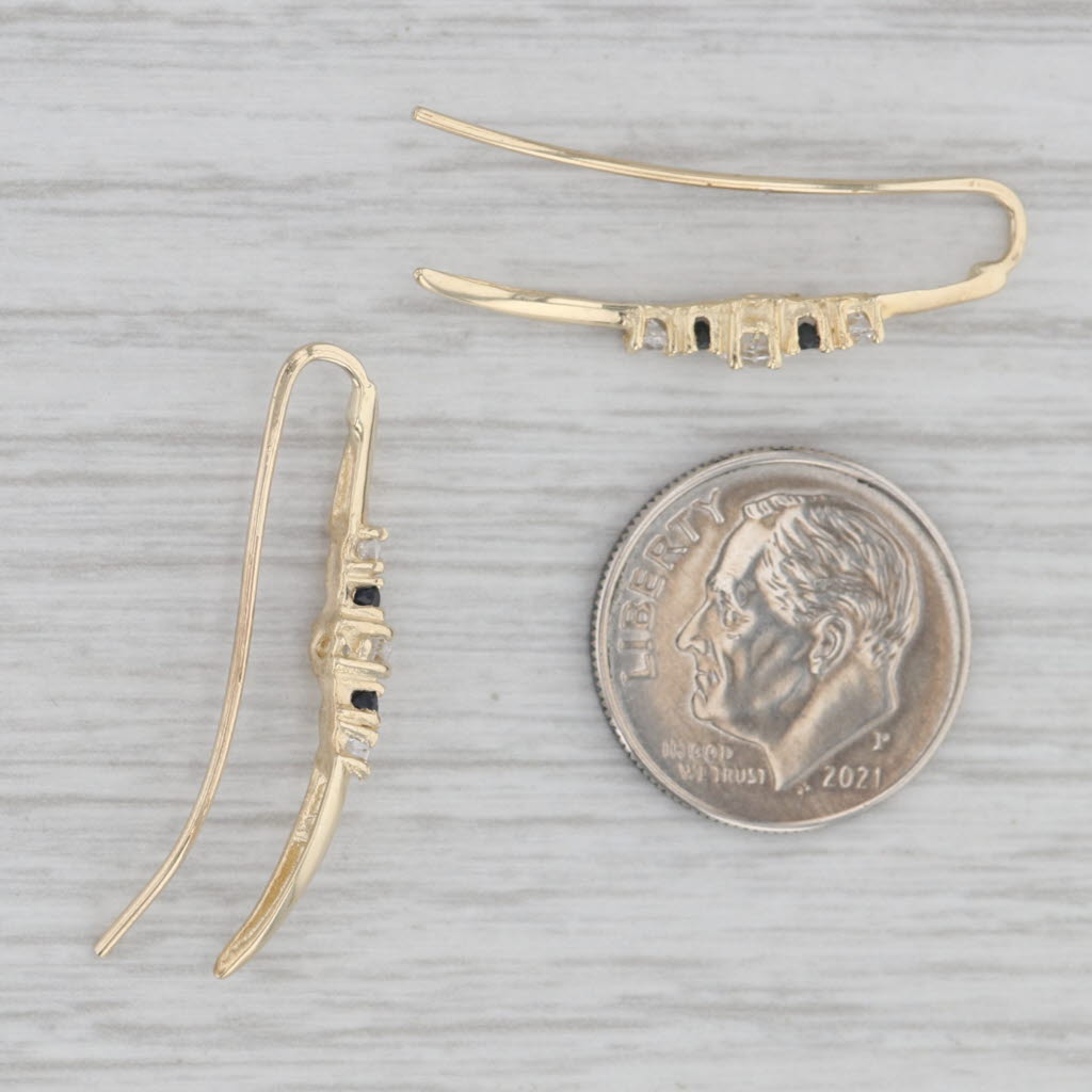 Gray 0.52ctw Blue Sapphire Cubic Zirconia Drop Earrings 14k Yellow Gold Hook Posts