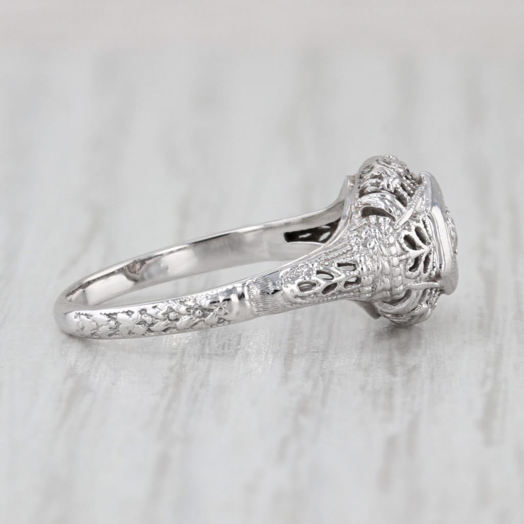 Art Deco Diamond Solitaire Filigree Ring 18k White Gold Size 6.5 Engagement