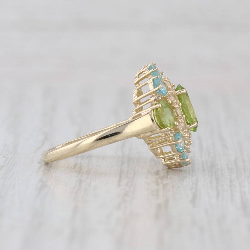 3.62ctw Peridot Topaz Apatite Ring 14k Yellow Gold Size 7 Cocktail Cluster