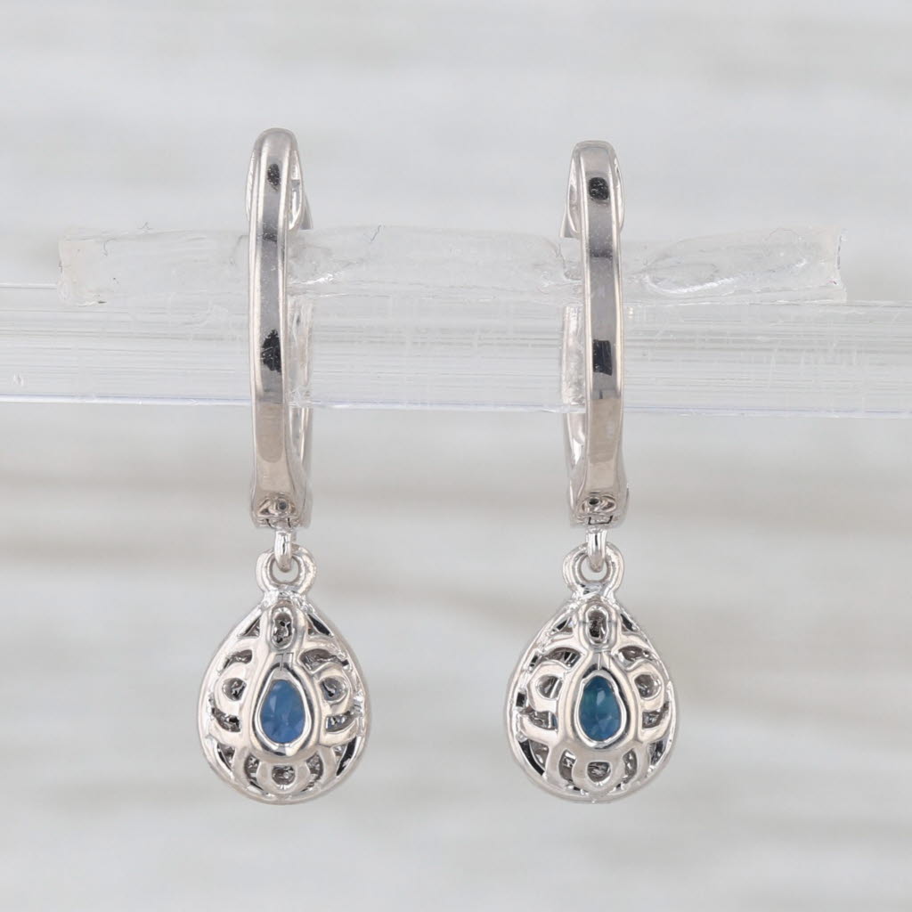 New 1ctw Sapphire Diamond Halo Teardrop Hoop Earrings 14k Gold Hinged