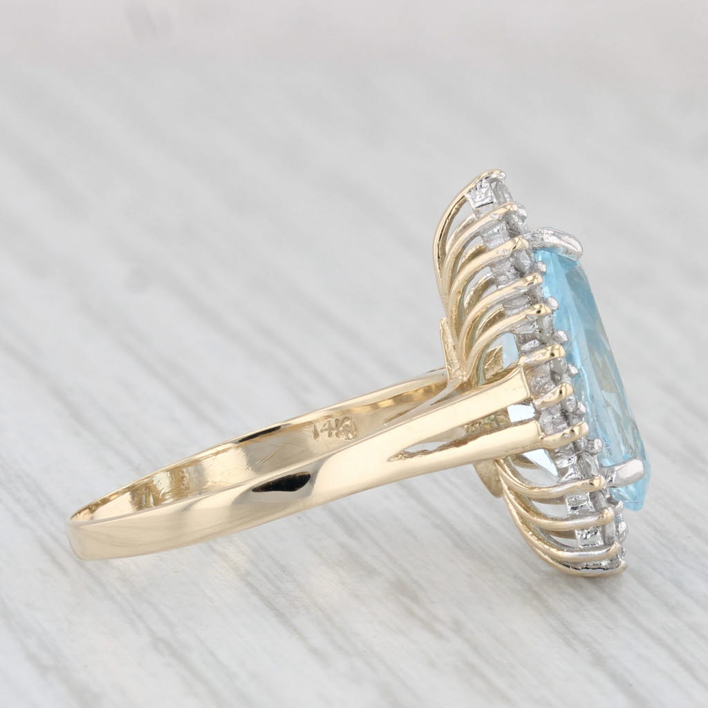 Light Gray 4.26ctw Pear Blue Topaz Diamond Halo Ring 14k Yellow Gold Size 7 Cocktail