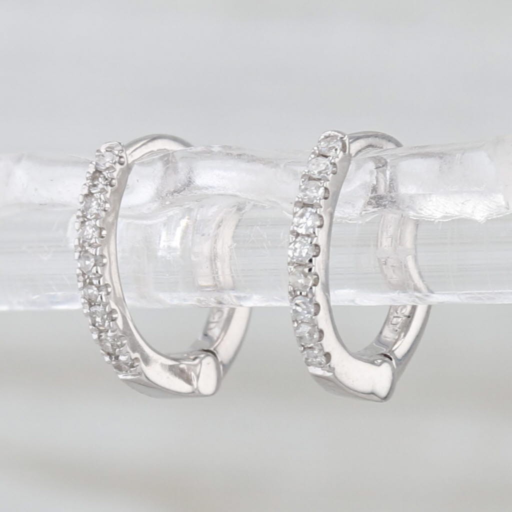 Diamond Micro Huggie Hoop Earrings 14k White Gold Small Round Hoops 9.7x1.7mm
