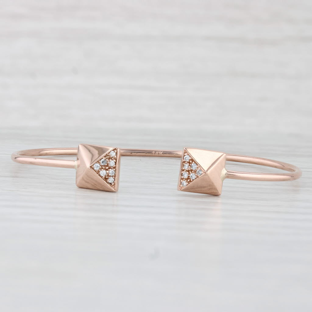Light Gray Diamond Pyramid Ends Cuff Bracelet 14k Rose Gold 6"
