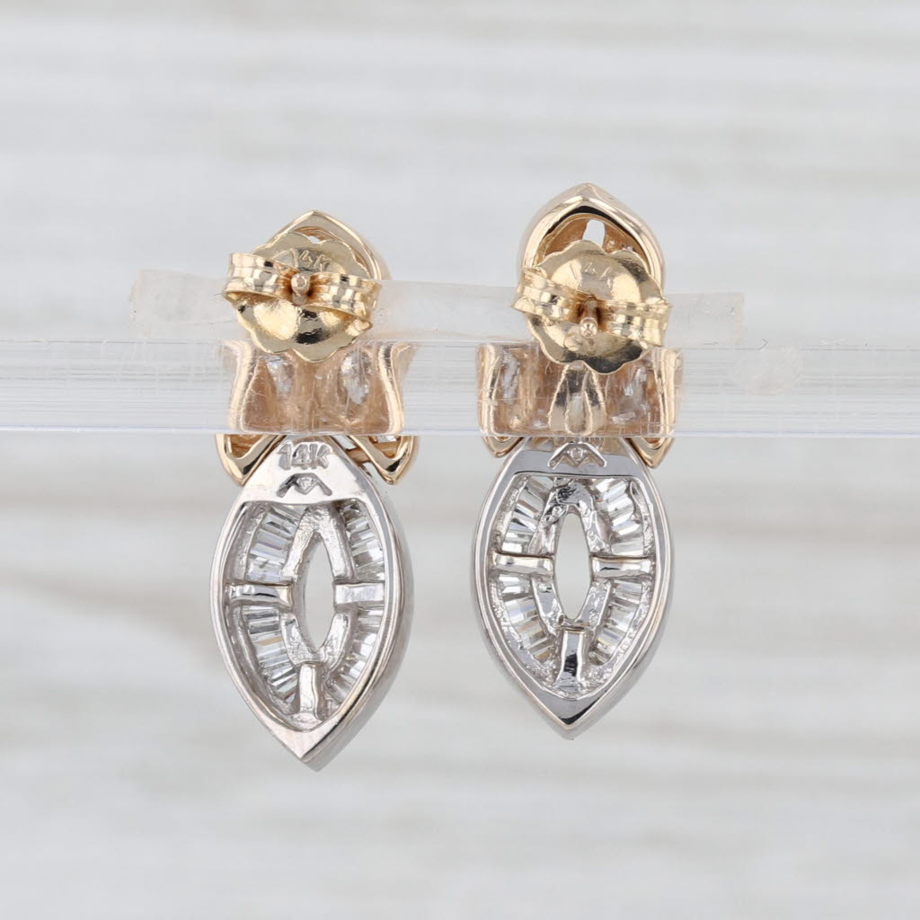 0.80ctw Diamond Drop 2-Toned Earrings 14k White Yellow Gold