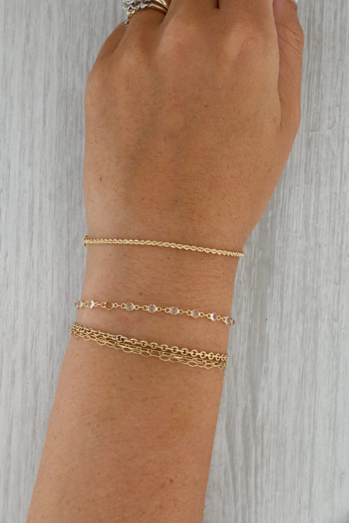 Rosy Brown Rope Chain Bracelet 18k Yellow Gold 8" 1.7mm