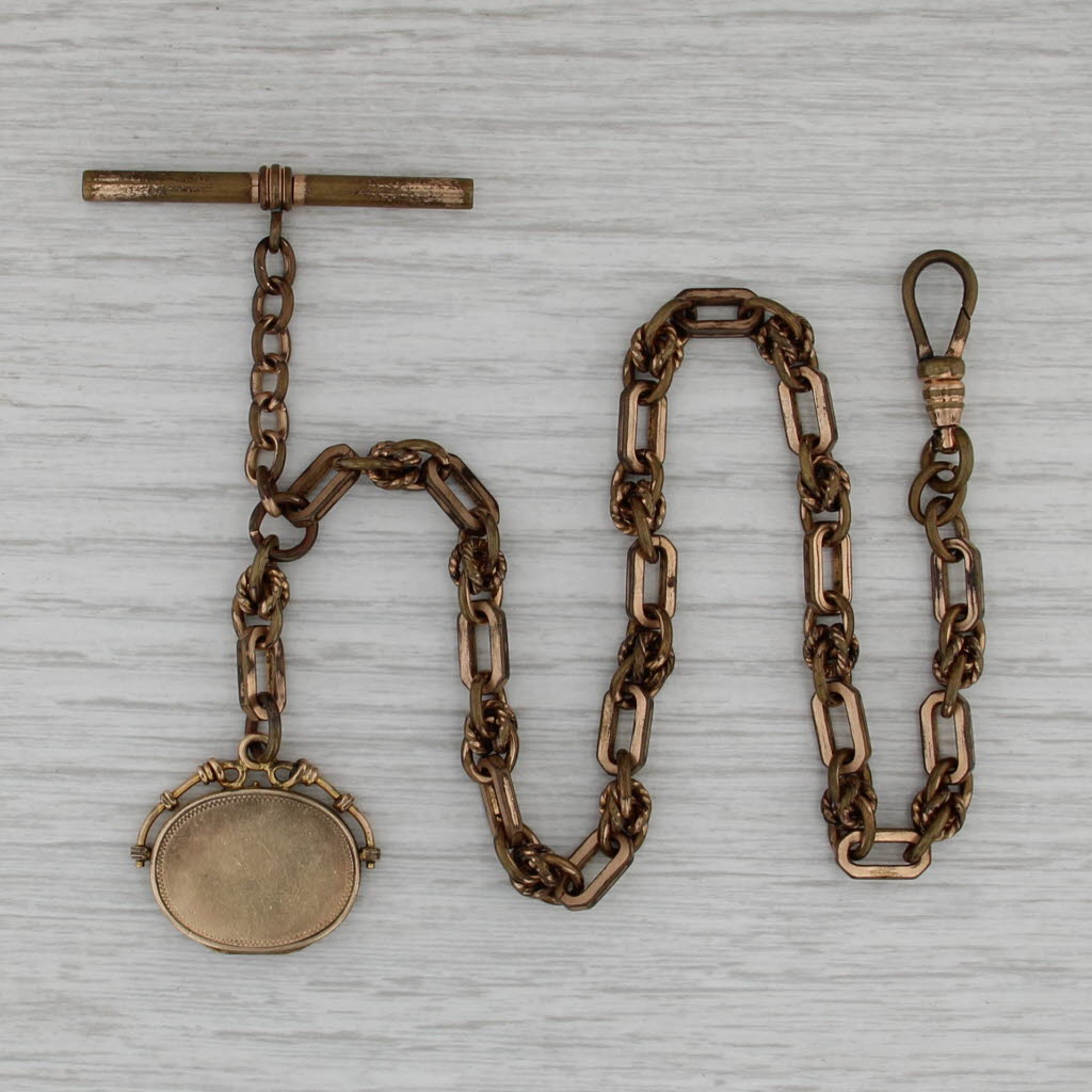 Victorian Antique Cable Chain Watch Chain Fob Locket Gold Filled 12.75"