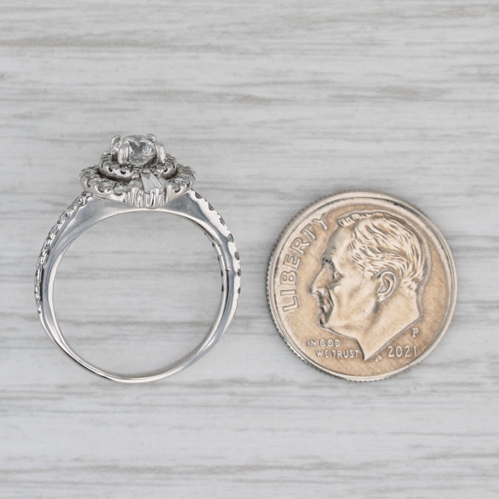 Gray 1ctw Round Diamond Halo Engagement Ring 14k White Gold Size 5.25