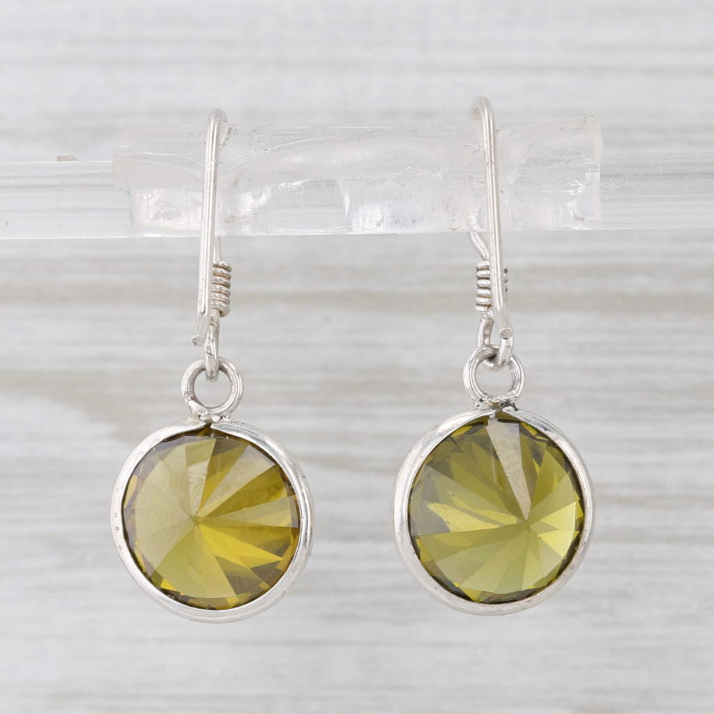 Green Cubic Zirconia Dangle Earrings Sterling Silver Hook Post Drops