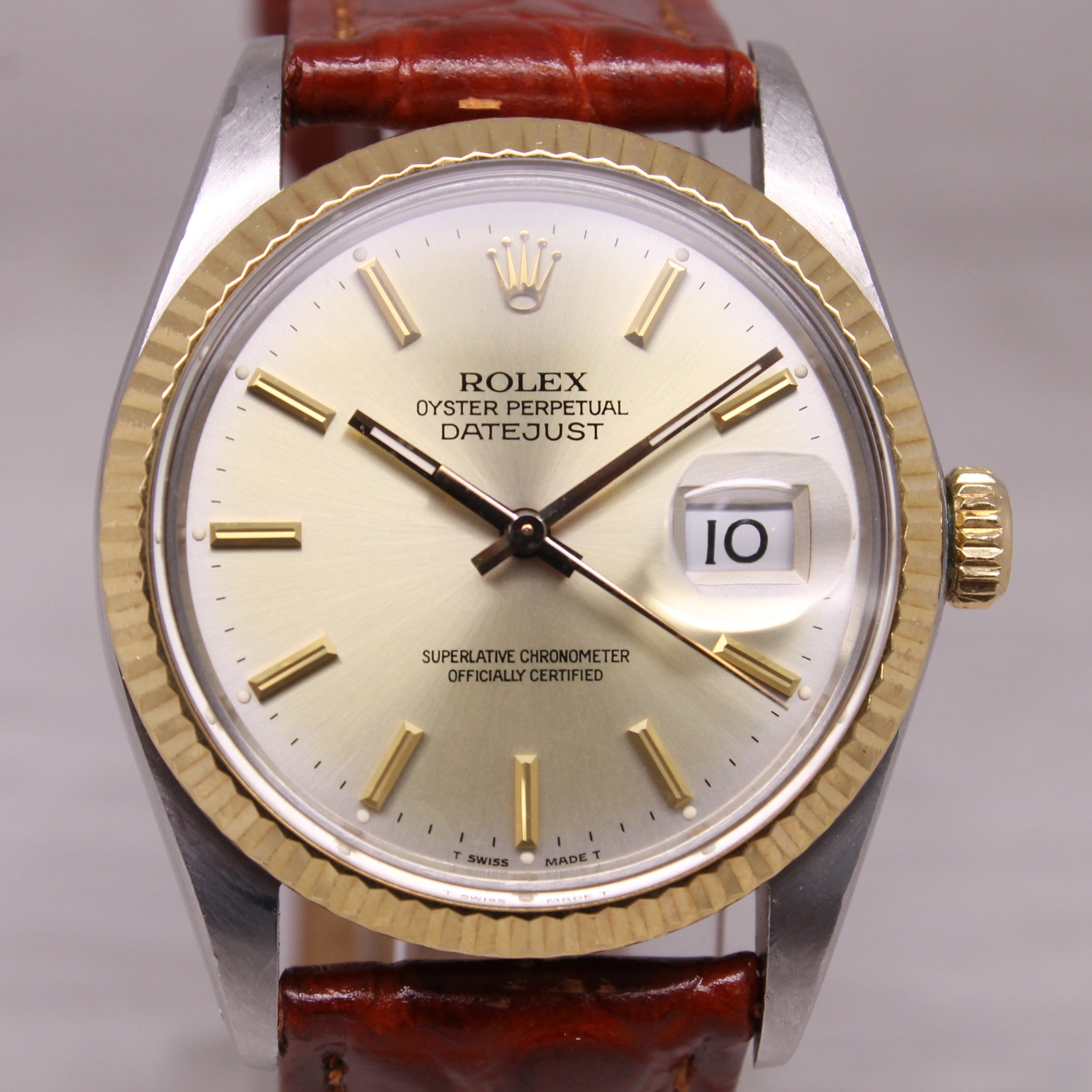 Vintage 1987 Rolex Datejust 16013 Mens 36mm 18k Steel Automatic Watch w Box
