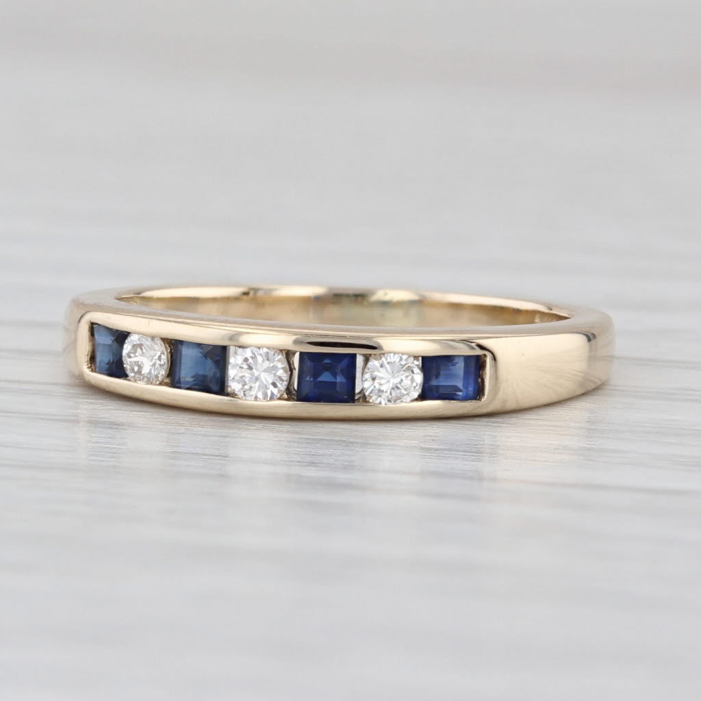 0.34ctw Blue Sapphire Diamond Wedding Band 14k Yellow Gold Stackable Ring Sz 6