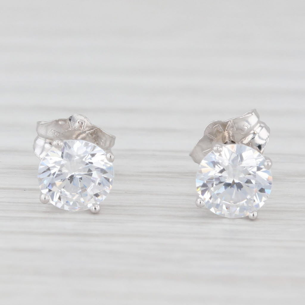 Light Gray 0.90ctw Cubic Zirconia Round Solitaire Stud Earrings 14k White Gold