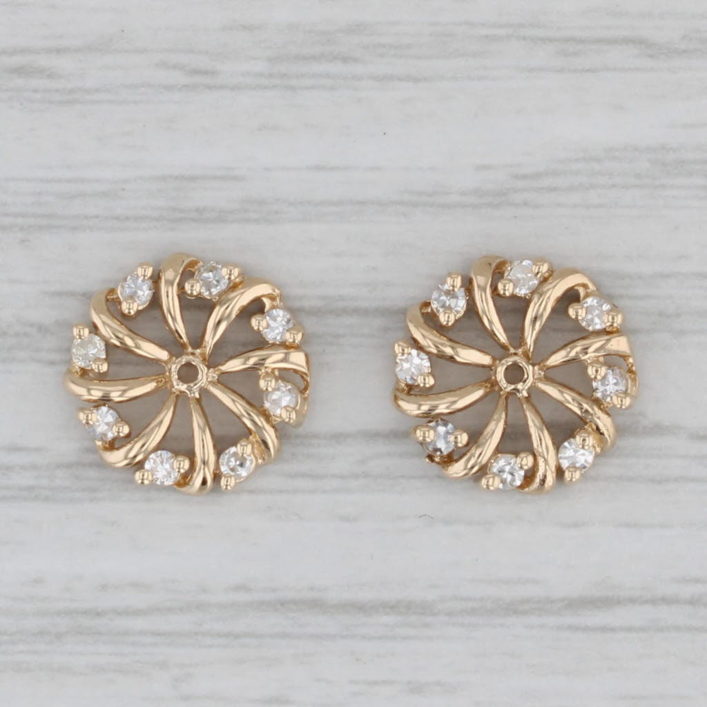 Gray 0.24ctw Diamond Circle Earring Enhancers Jackets 14k Yellow Gold for Studs