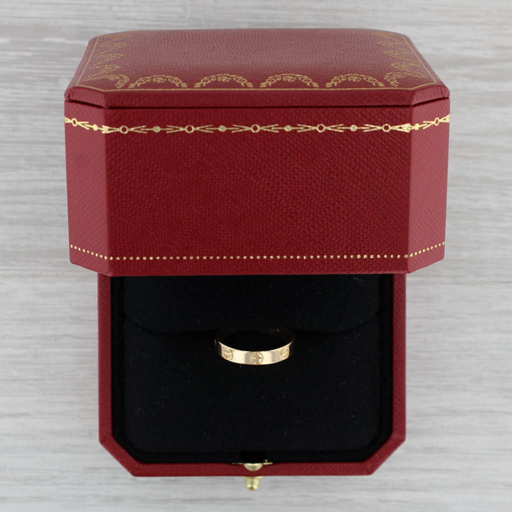 Gray Cartier Mini Narrow Love Ring 18k Yellow Gold Circles Band Box Papers Size 52 6