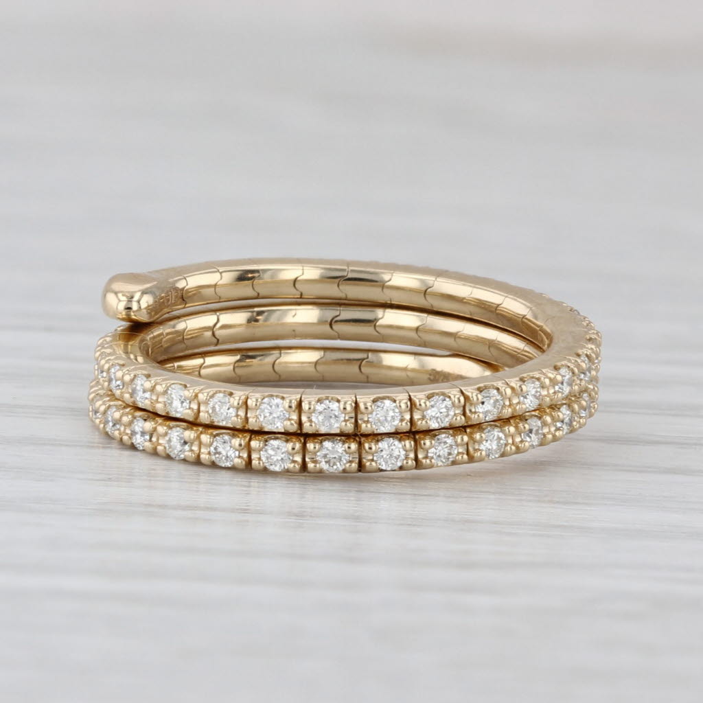 0.62ctw Diamond Wrap Coiled Band Bypass Ring 14k Gold Flexible Size Stackable