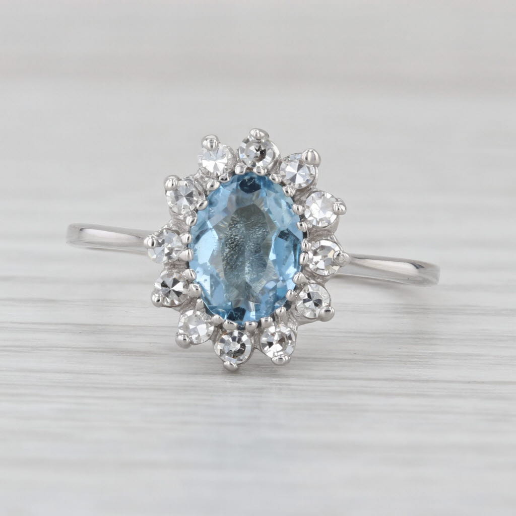 1.34ctw Aquamarine Diamond Halo Ring 14k White Gold Size 8.5 Engagement
