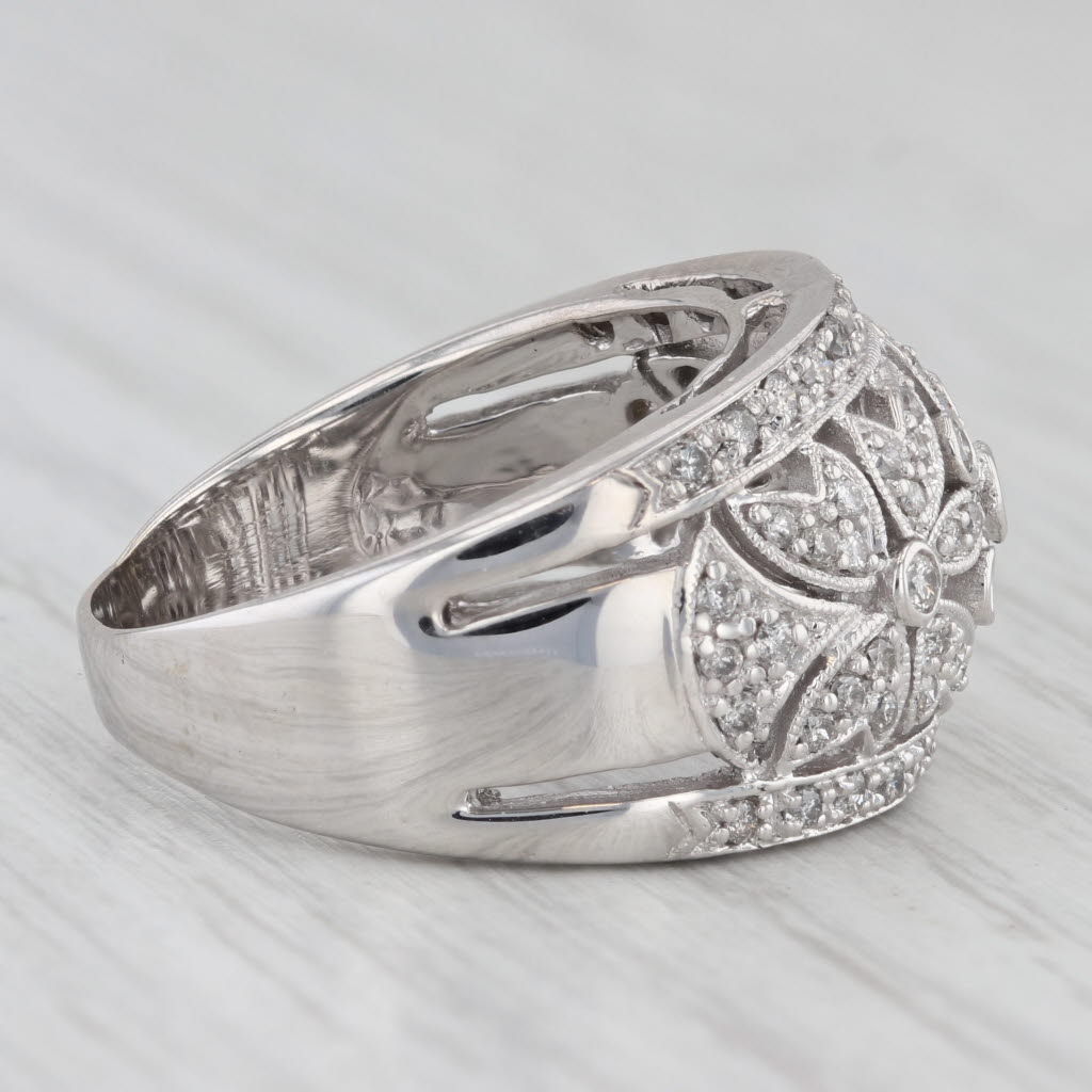 Gray 0.75ctw Diamond Flowers Ring 14k White Gold Size 8.25 Floral