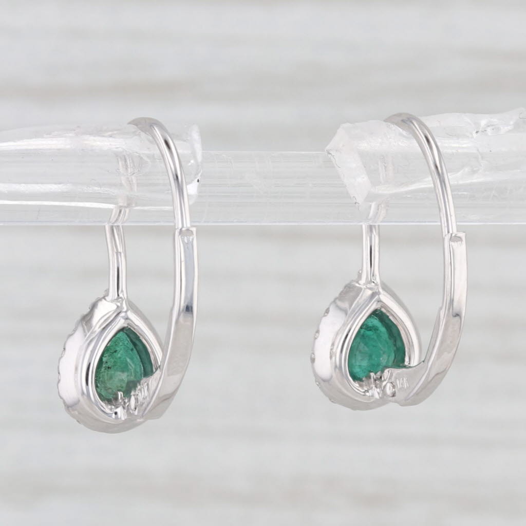 Light Gray New 0.88ctw Emerald Diamond Halo Teardrop Earrings 14k White Gold Lever Backs